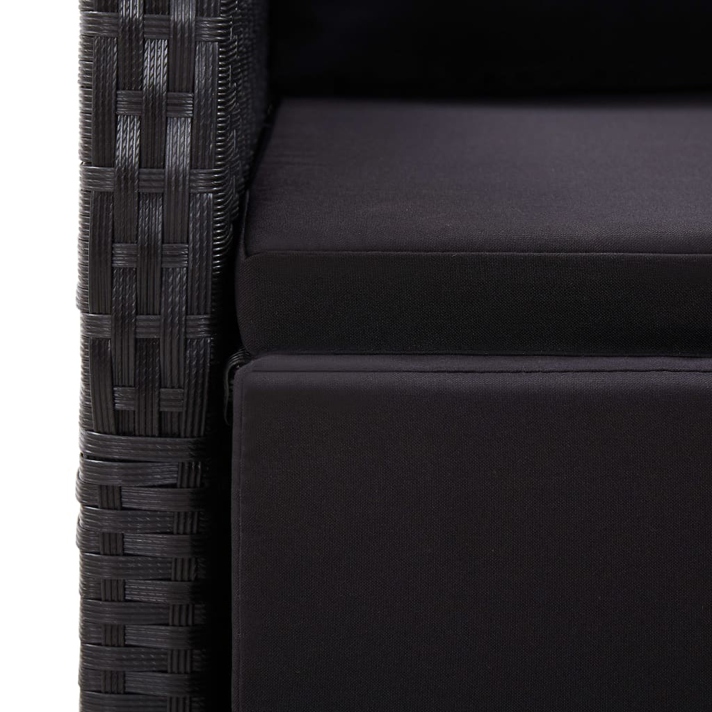 vidaXL Bistro komplektas su pagalvėmis, 3 dalių, juodas, poliratanas
