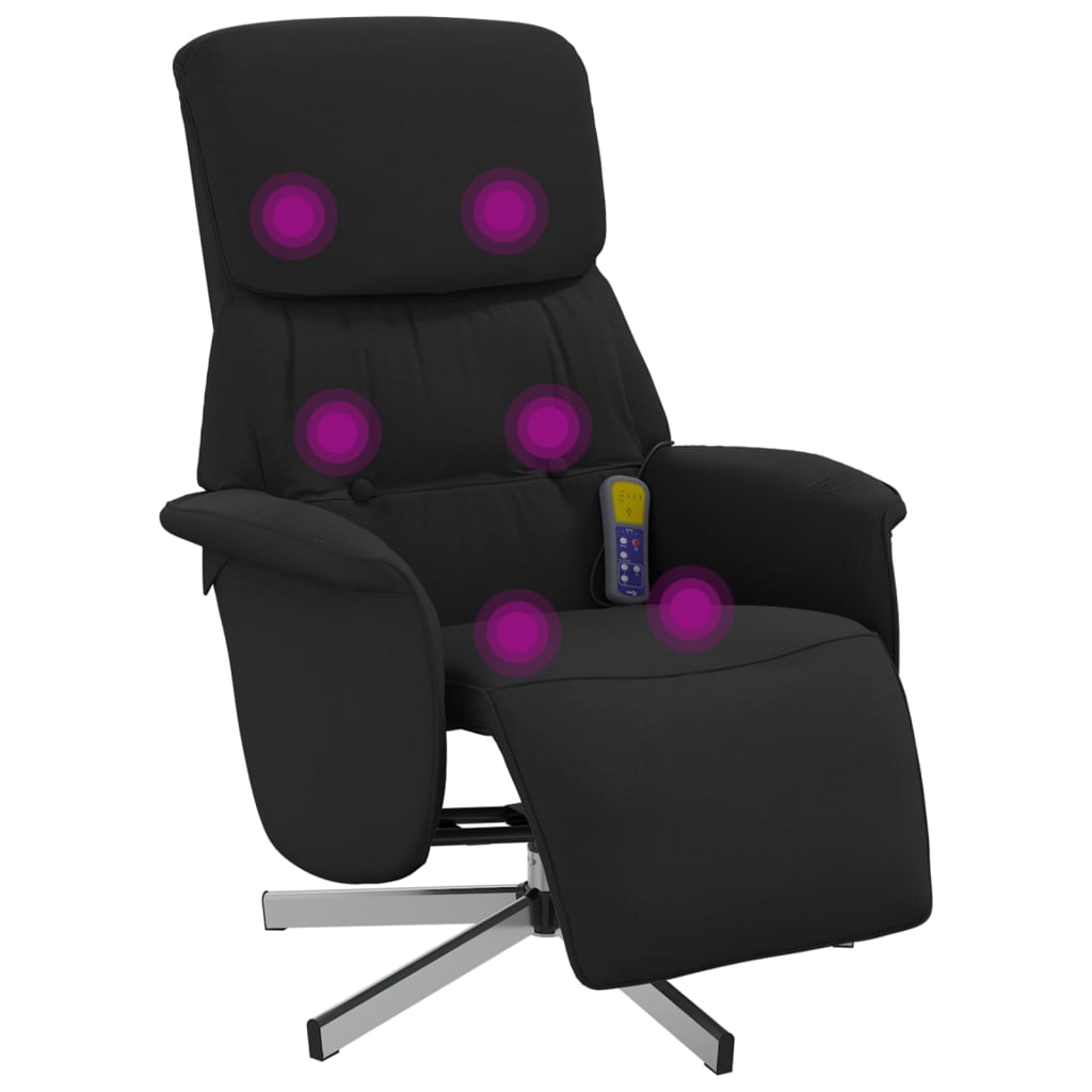 vidaXL Atlošiama masažinė kėdė su pakoja, juodos spalvos, audinys