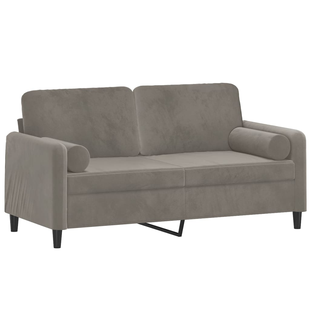 vidaXL Dvivietė sofa su pagalvėmis, šviesiai pilka, 140cm, aksomas