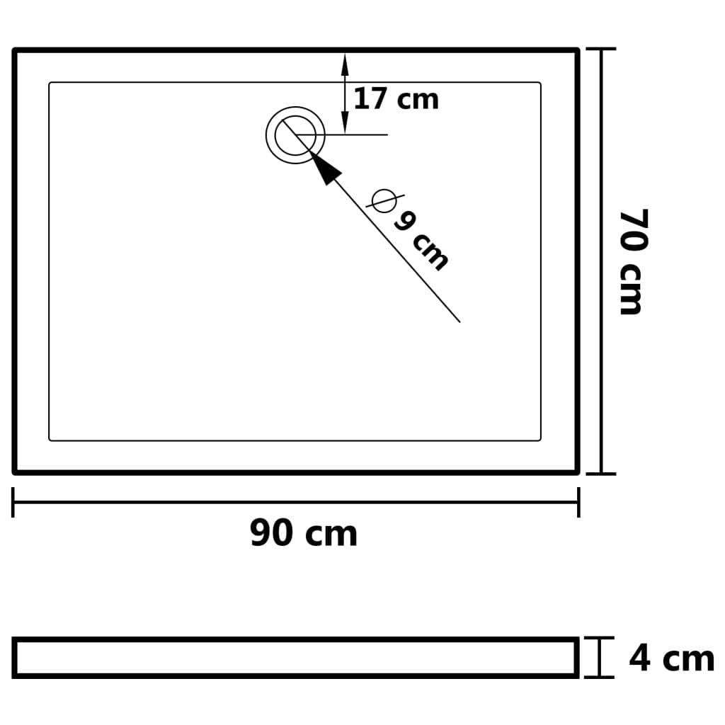 vidaXL Dušo padėklas, 70x90cm, ABS, stačiakampis