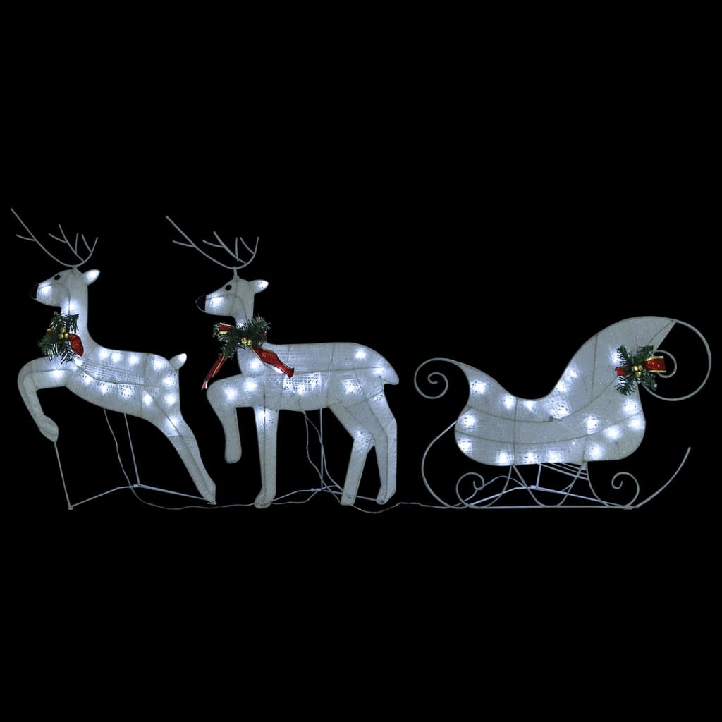 vidaXL Kalėdų dekoracija elniai ir rogės, baltos spalvos, 140 LED