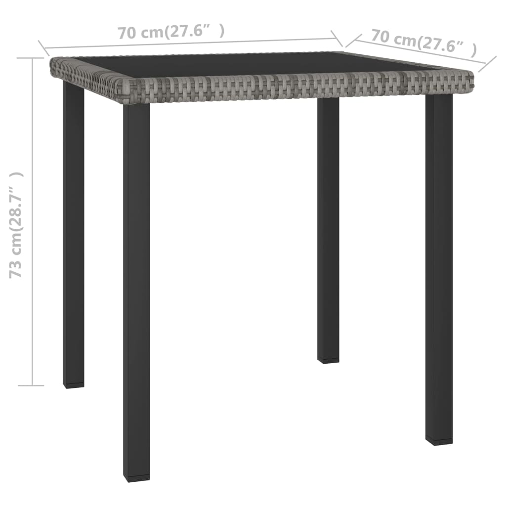 vidaXL Sodo valgomojo stalas, pilkos spalvos, 70x70x73cm, poliratanas