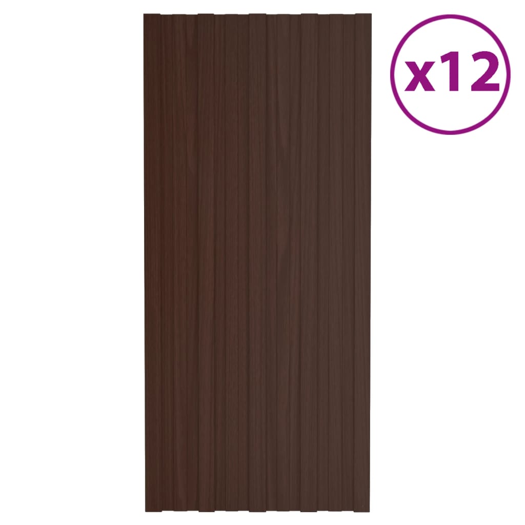 vidaXL Stogo plokštės, 12vnt., rudos, 100x45cm, galvanizuotas plienas