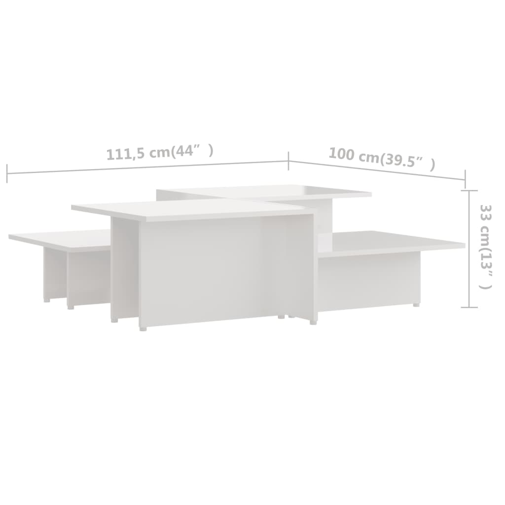 vidaXL Kavos staliukai, 2vnt., balti, 111,5x50x33cm, mediena, blizgūs