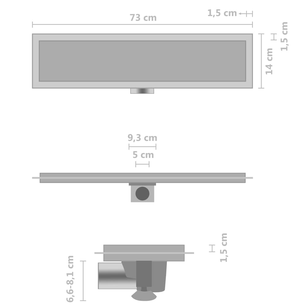vidaXL Dušo latakas su 2-1 dangteliu, 73x14cm, nerūdijantis plienas