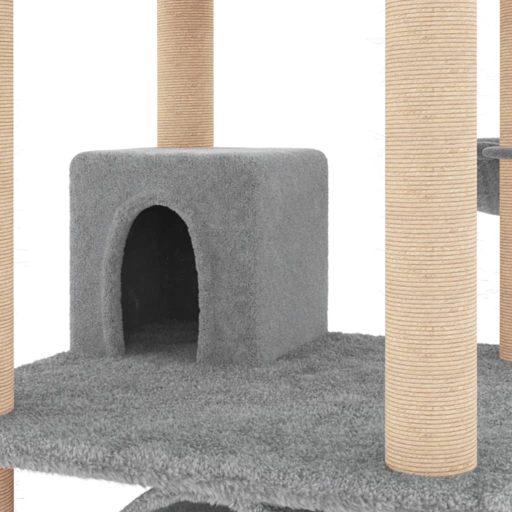 vidaXL Draskyklė katėms su stovais iš sizalio, šviesiai pilka, 141cm