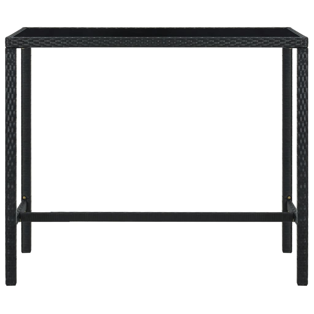 vidaXL Sodo baro stalas, juodas, 130x60x110cm, poliratanas ir stiklas