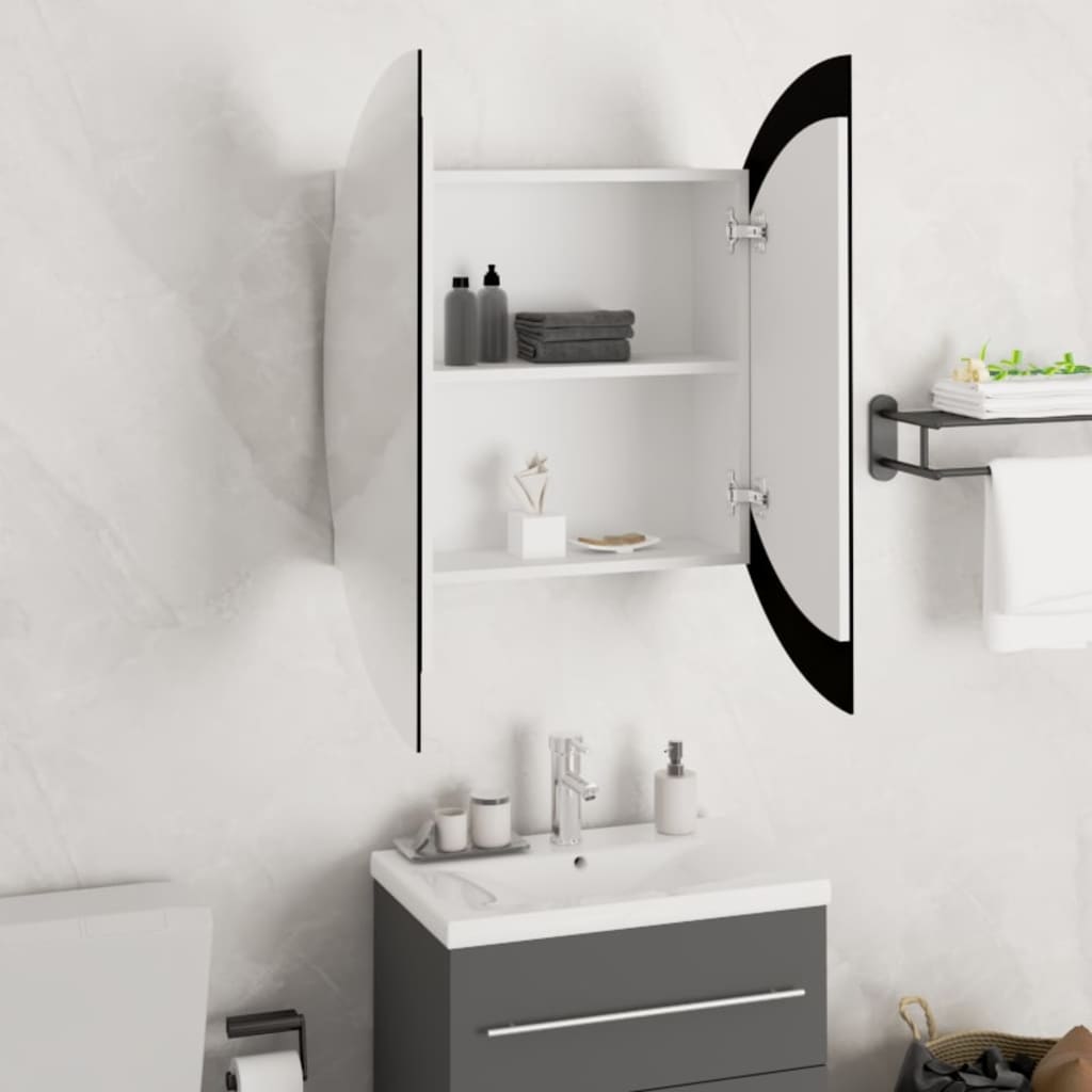 vidaXL Vonios spintelė su veidrodžiu/LED, balta, 54x54x17,5 cm