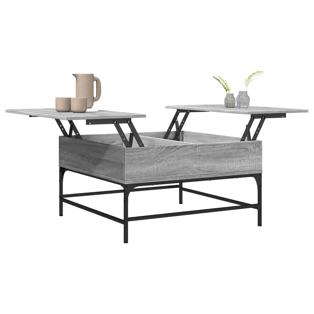 vidaXL Kavos staliukas, pilkas ąžuolo, 80x80x45cm, mediena ir metalas