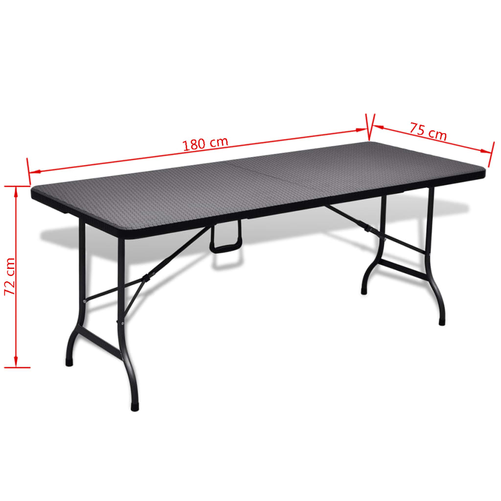 vidaXL Sulankst. sodo stalas, juod., 180x75x72cm, HDPE, ratan. imit.