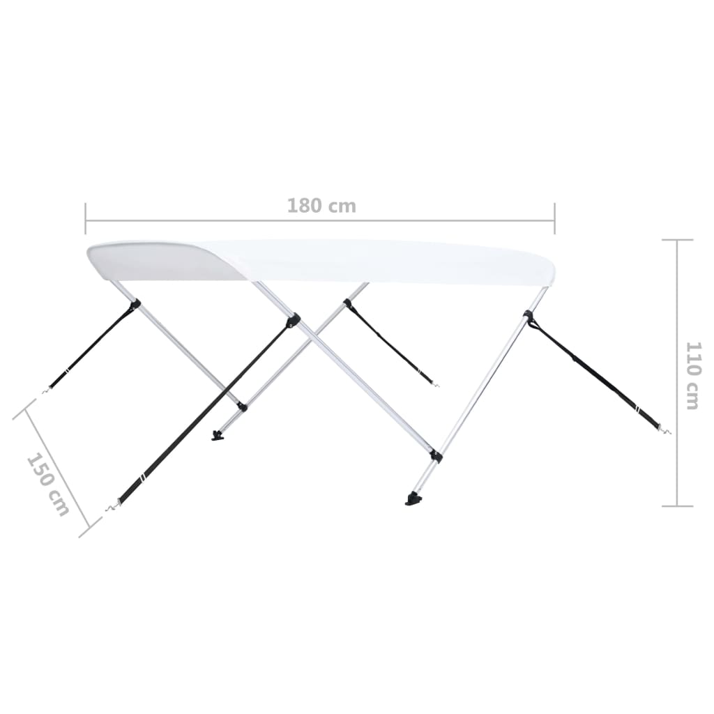 vidaXL Bimini viršaus stogelis, baltas, 180x150x110cm, 2 lankų rėmas