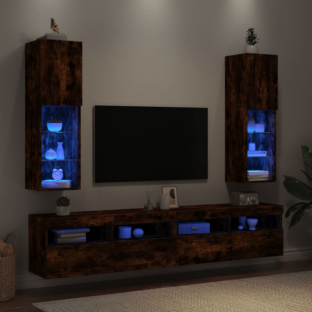 vidaXL TV spintelės su LED, 2vnt., dūminio ąžuolo, 30,5x30x102cm