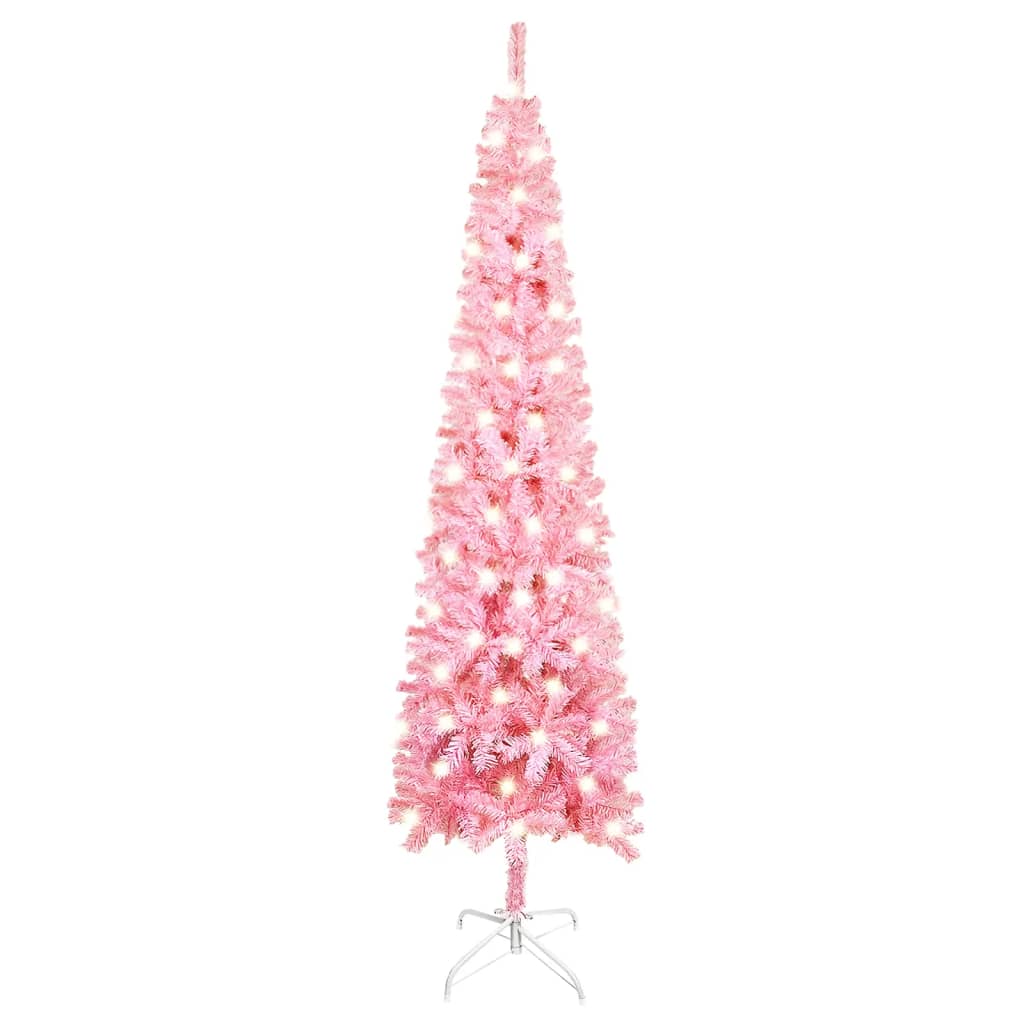vidaXL Plona apšviesta Kalėdų eglutė, rožinės spalvos, 150cm