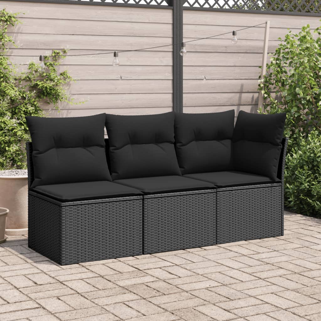 vidaXL Kampinė sodo sofos dalis su pagalvėlėmis, juoda, poliratanas