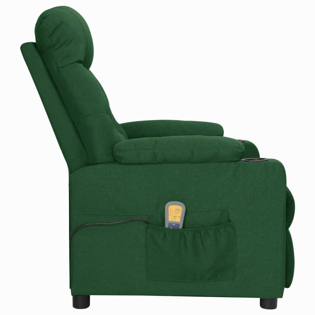 vidaXL Atlošiamas masažinis krėslas, tamsiai žalios spalvos, audinys