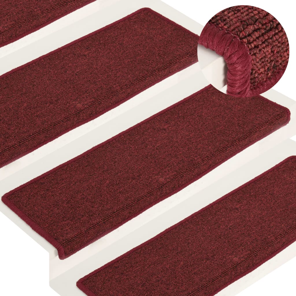 vidaXL Laiptų kilimėliai, 15vnt., matinės raudonos spalvos, 65x21x4cm