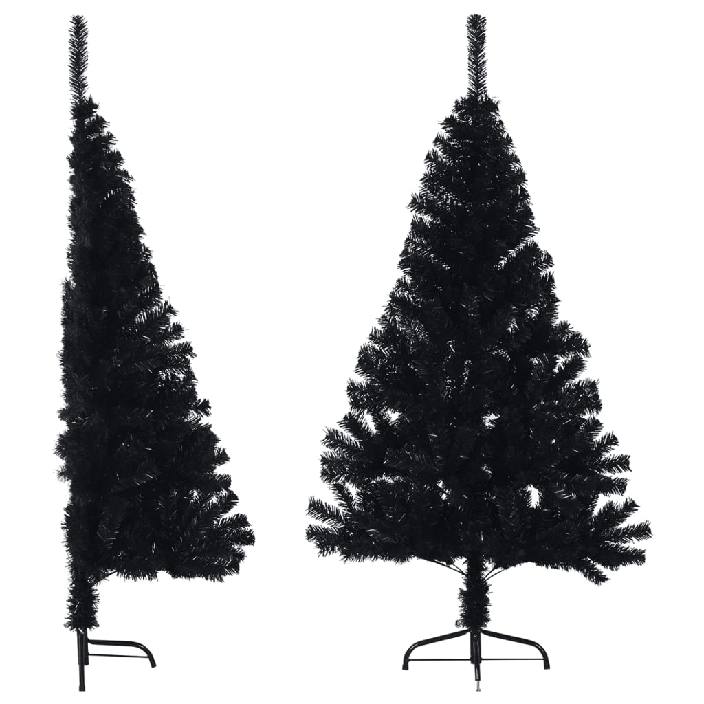 vidaXL Dirbtinė pusinė Kalėdų eglutė su stovu, juoda, 150cm, PVC