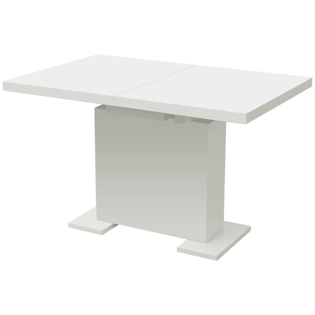 vidaXL Prailginamas valgomojo stalas, labai blizgus, baltas