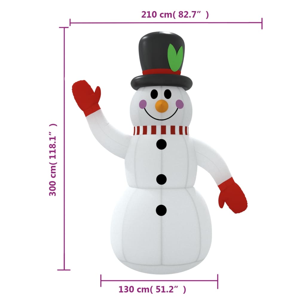vidaXL Pripučiamas sniego senis su LED lemputėmis, 300cm