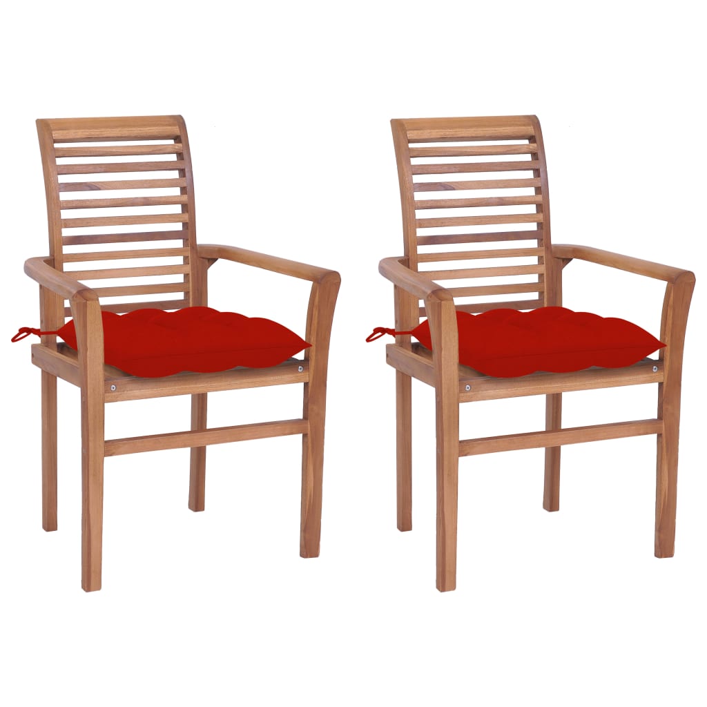 vidaXL Valgomojo kėdės su raudonomis pagalvėlėmis, 2vnt., tikmedis