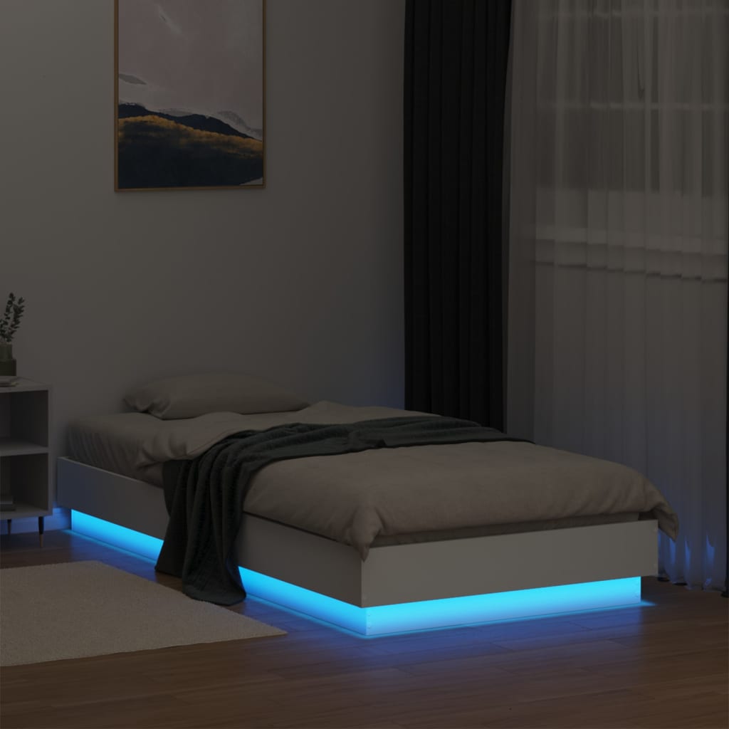 vidaXL Lovos rėmas su LED lemputėmis, baltos spalvos, 90x190cm