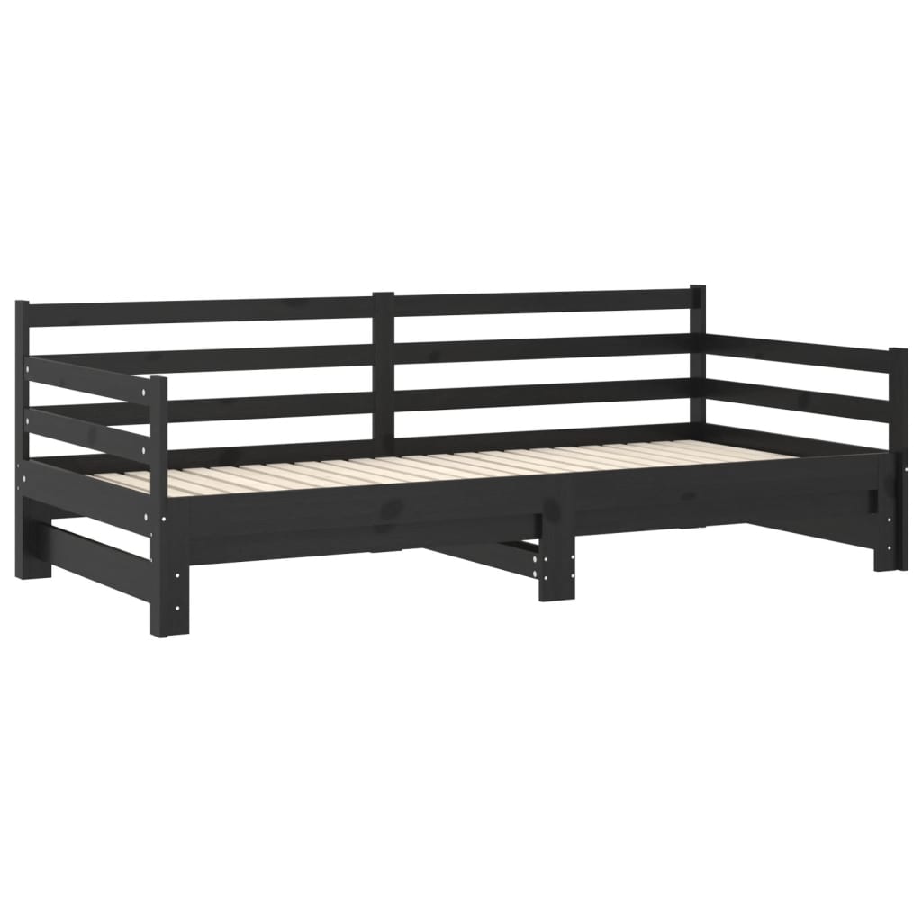 vidaXL Ištraukiama lova, juoda, 2x(90x200)cm, pušies medienos masyvas