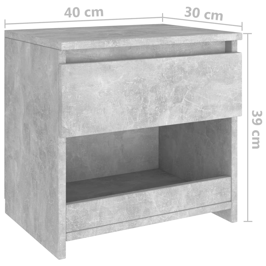 vidaXL Naktinės spintelės, 2vnt., betono pilkos, 40x30x39cm, MDP