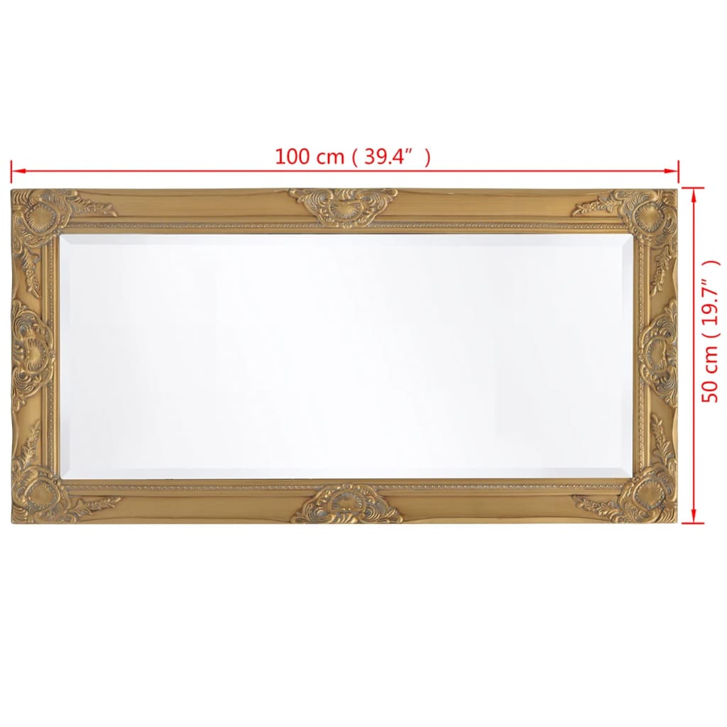 vidaXL Sieninis veidrodis, barokinis stilius, 100x50 cm, auksinės sp.