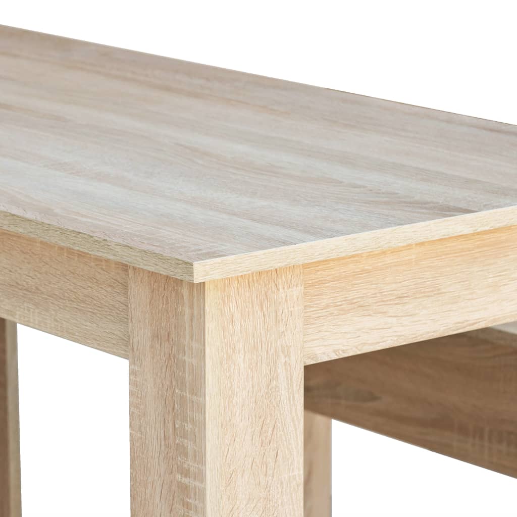 vidaXL Valgomojo stalas su suolais, 3 dalių, ąžuolo, apdirbta mediena
