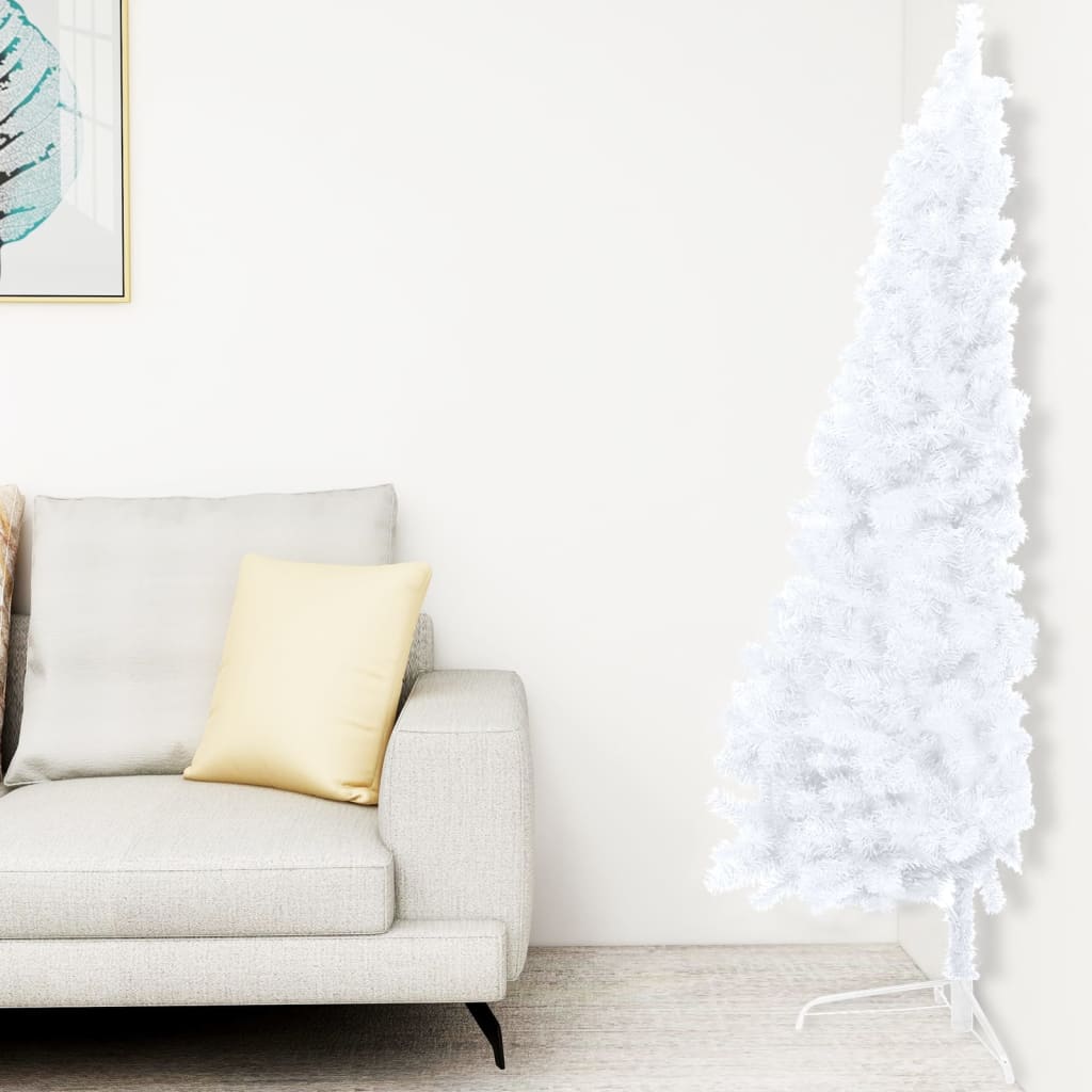 vidaXL Dirbtinė pusinė Kalėdų eglutė su stovu, balta, 150cm, PVC