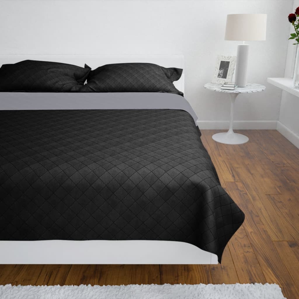 Dvipusis dygsniuotas lovos užtiesalas juodas/pilkas 230 x 260 cm