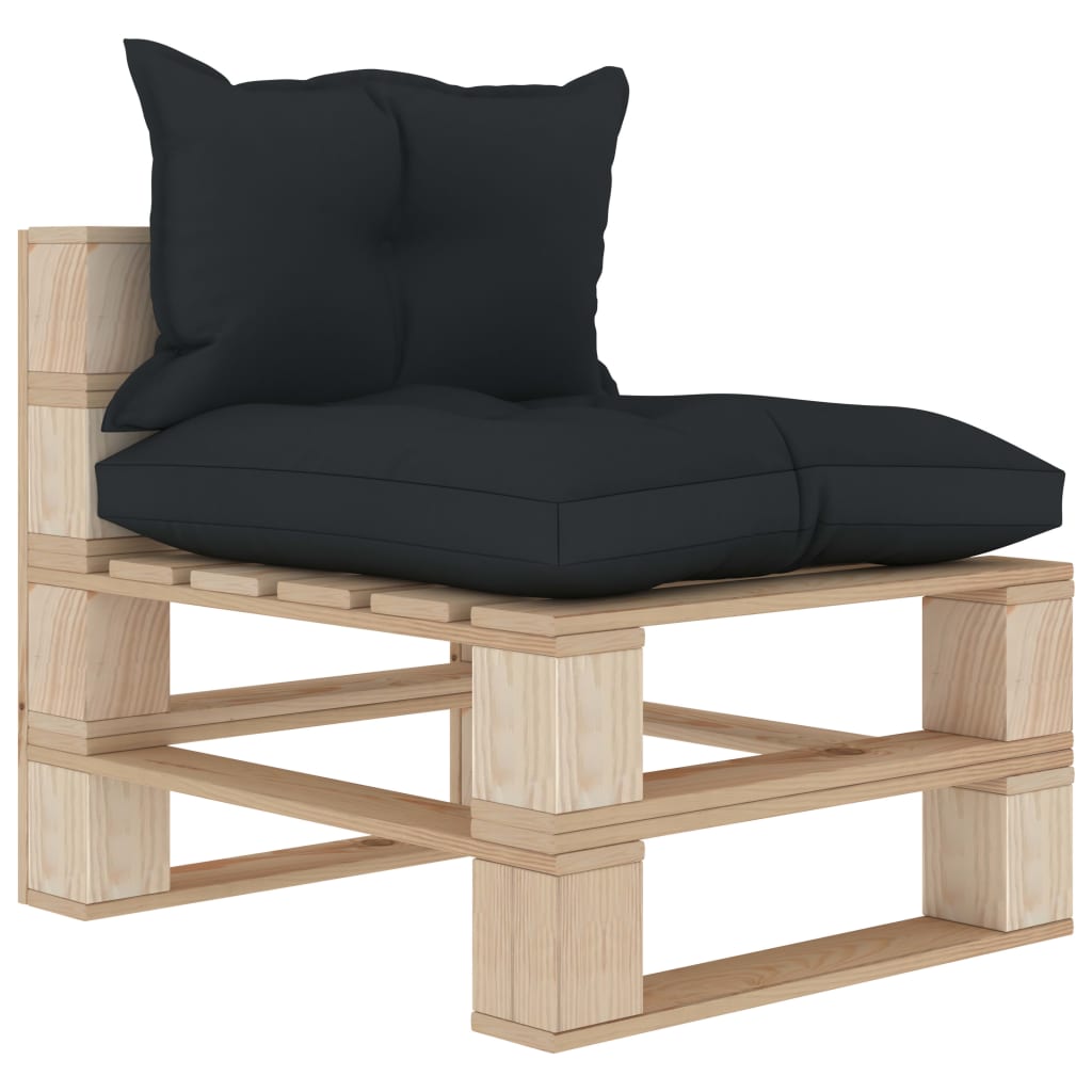 vidaXL Vidurinė sodo sofa iš palečių su antracito pagalvėmis, mediena