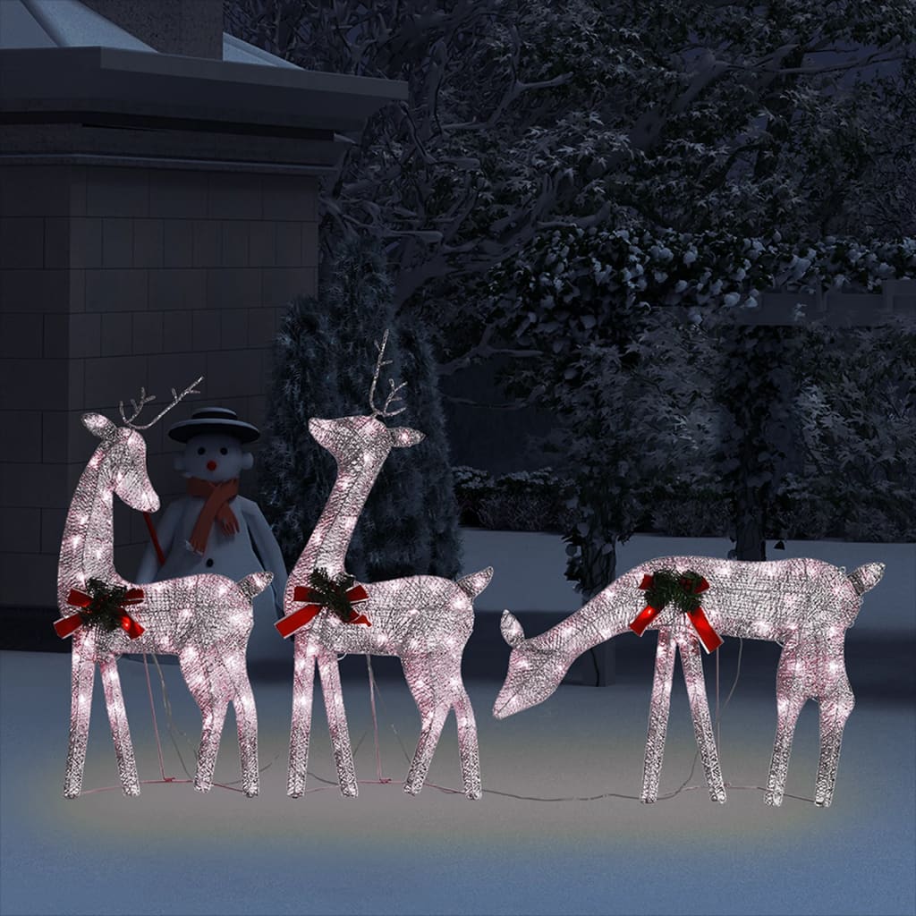 vidaXL Kalėdinė elnių šeima, šiltos baltos spalvos, 270x7x90cm