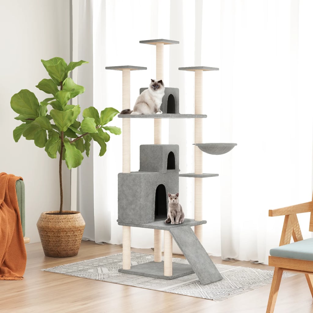 vidaXL Draskyklė katėms su stovais iš sizalio, šviesiai pilka, 175cm