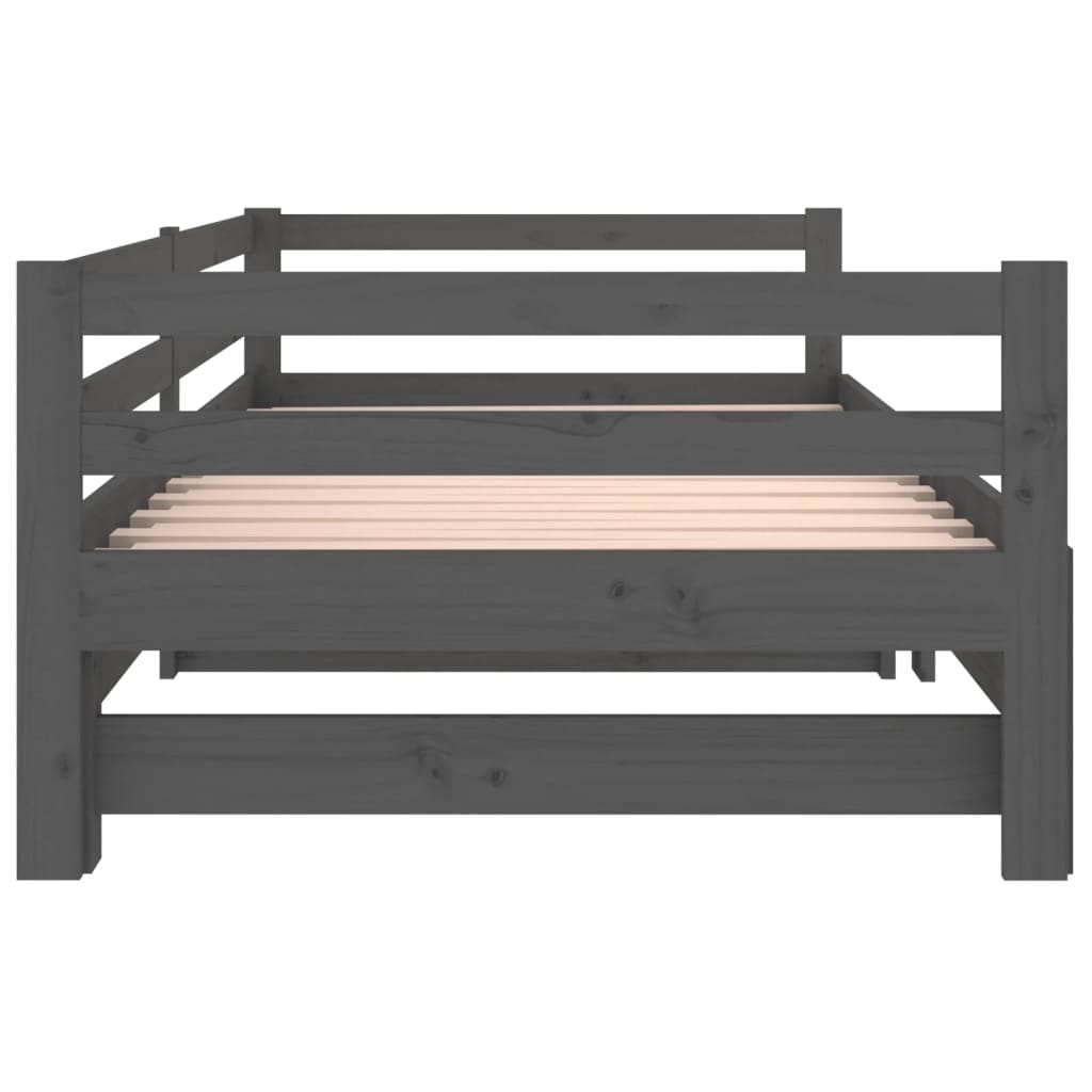 vidaXL Ištraukiama lova, pilka, 2x(80x200)cm, pušies medienos masyvas