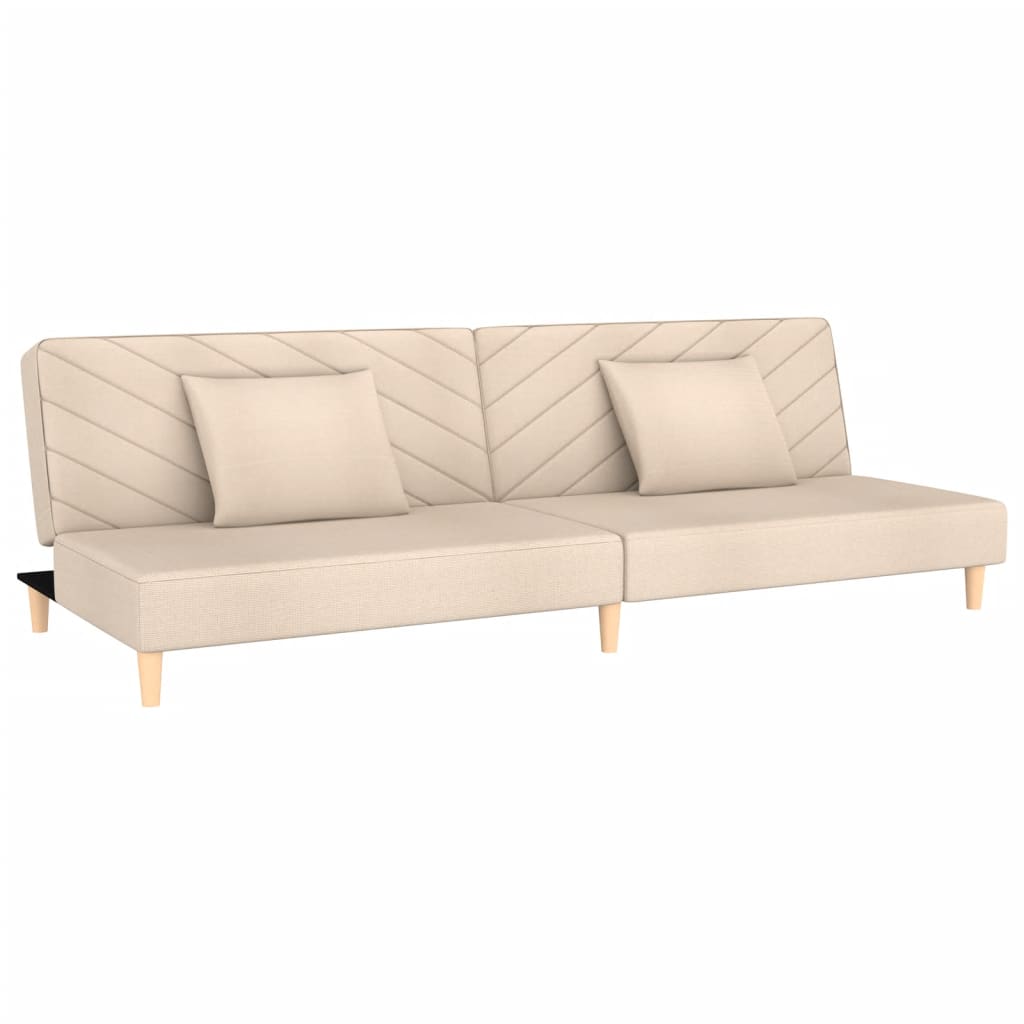 vidaXL Dvivietė sofa-lova su dvejomis pagalvėmis, kreminė, audinys