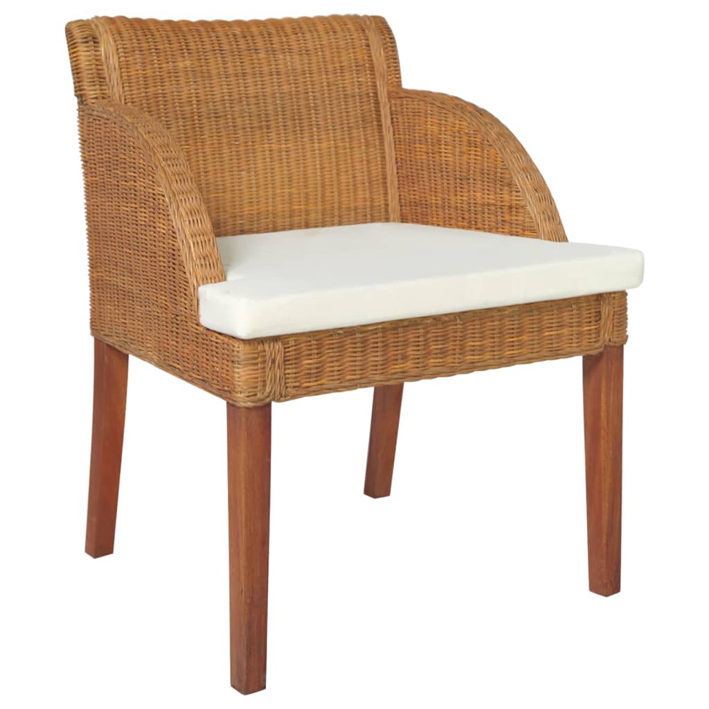 vidaXL Valgomojo kėdė su pagalvėle, šviesiai ruda, natūralus ratanas