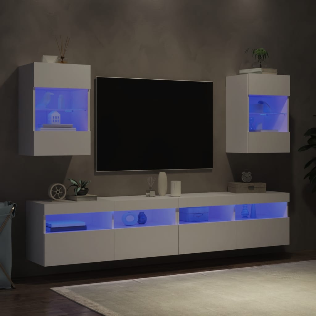 vidaXL Sieninės TV spintelės su LED, 2vnt., baltos, 40x30x60,5cm