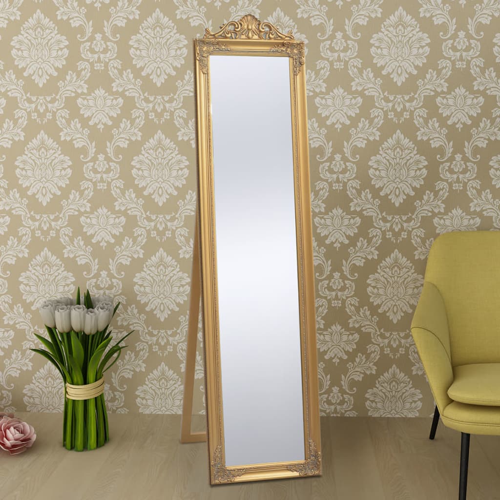 vidaXL Pastatomas veidrodis, barokinio st., 160x40 cm, auksinės sp.