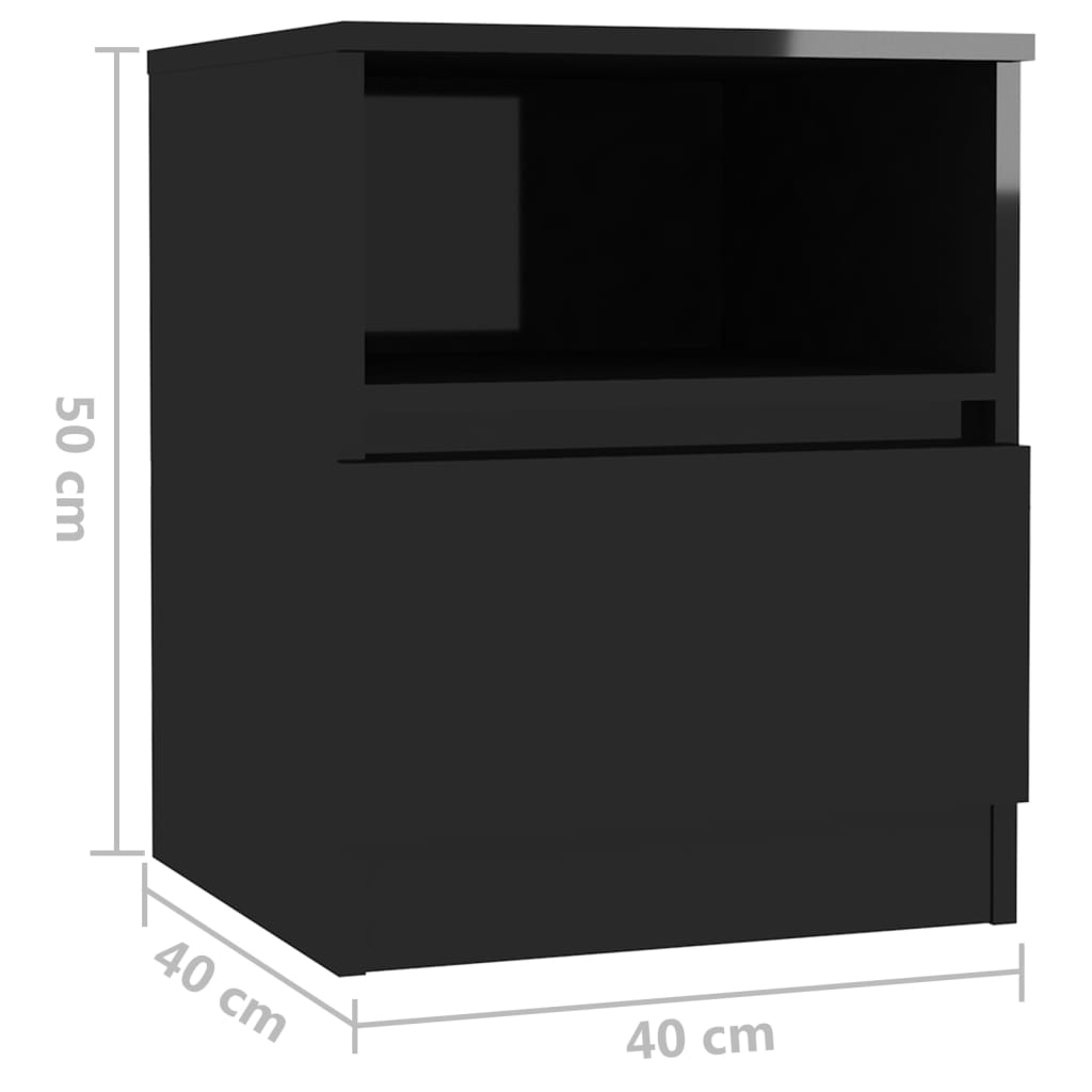 vidaXL Naktinė spintelė, juodos spalvos, 40x40x50cm, MDP, blizgi
