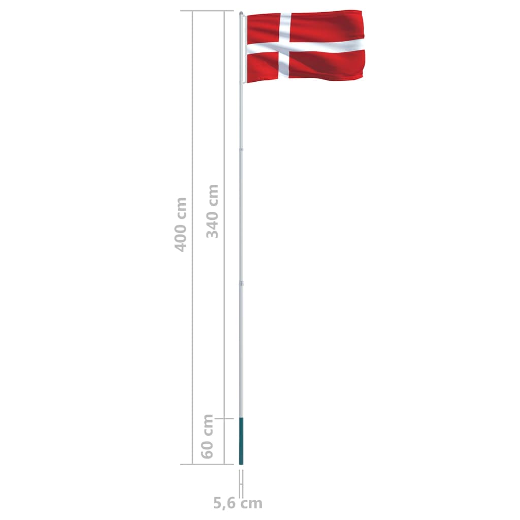 vidaXL Danijos vėliava su stiebu, aliuminis, 4m