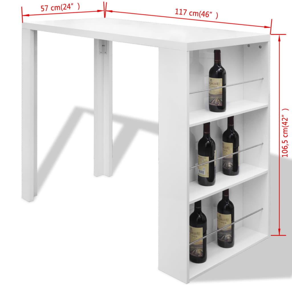 vidaXL Baro stalas, MDF, su vyno stovu, ypač blizgus, baltas