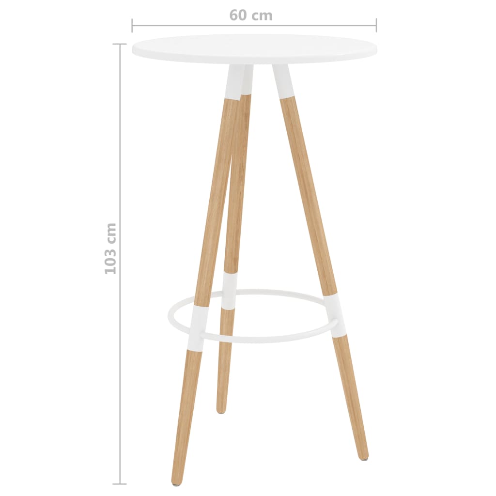 vidaXL Baro stalas, baltas, 60x103cm, MDF ir bukmedžio masyvas