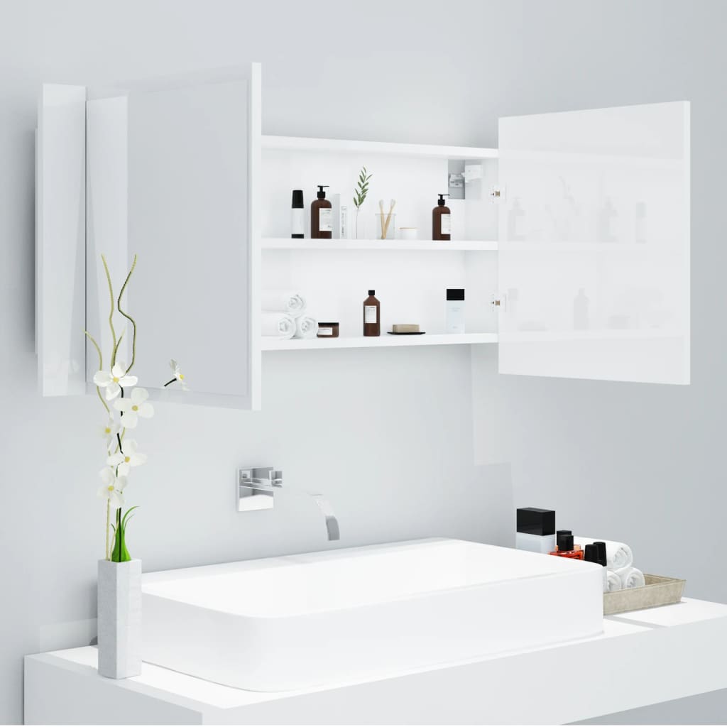 vidaXL Veidrodinė vonios spintelė su LED, balta, 100x12x45cm, akrilas