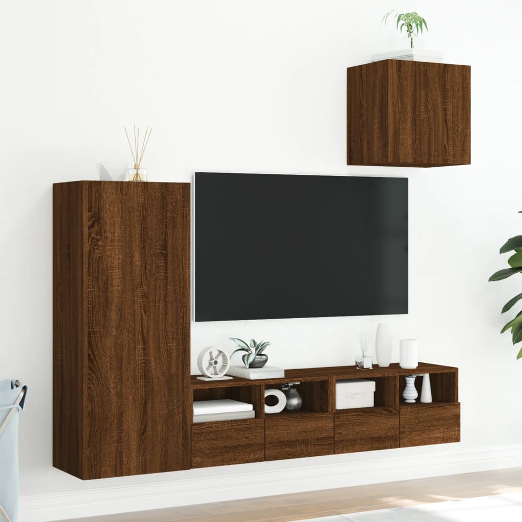 vidaXL Sieninė TV sekcija, 4 dalių, ruda ąžuolo, apdirbta mediena