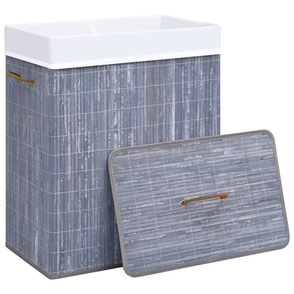 vidaXL Skalbinių krepšys su 2 skyriais, pilkos spalvos, bambukas, 100l