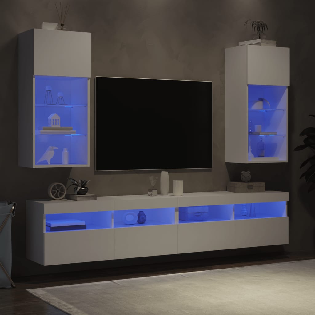 vidaXL TV spintelės su LED lemputėmis, 2vnt., baltos, 40,5x30x90cm