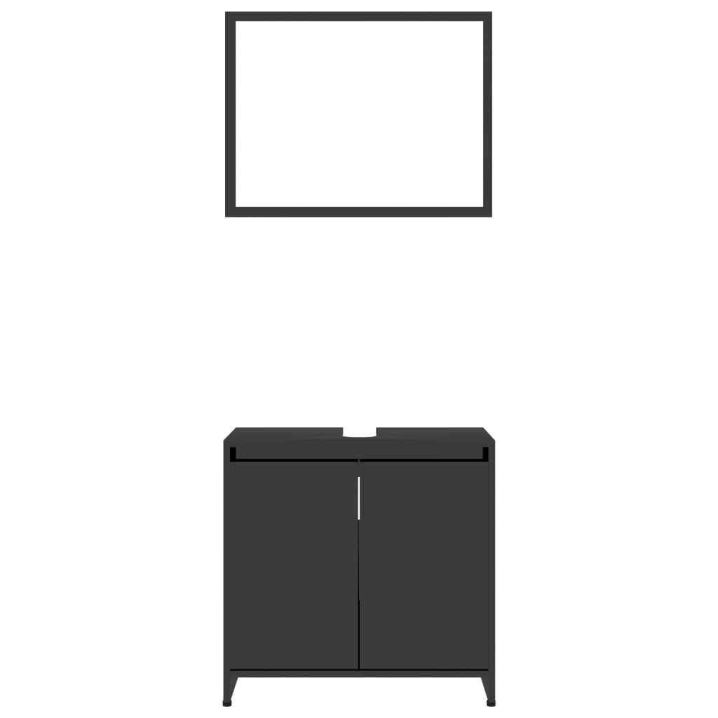vidaXL Vonios kambario baldų komplektas, 3 dalių, juodas, MDP, blizgus
