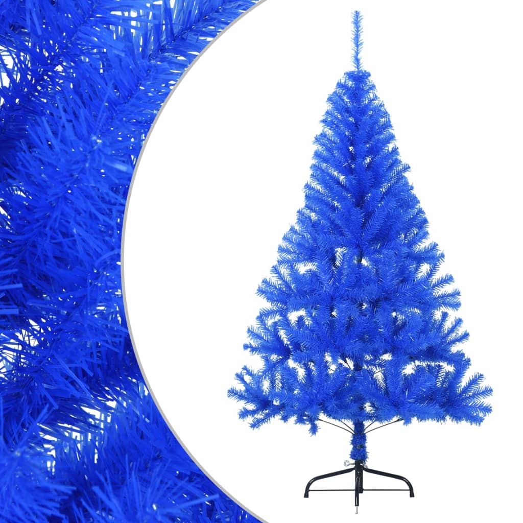 vidaXL Dirbtinė pusinė Kalėdų eglutė su stovu, mėlyna, 120cm, PVC