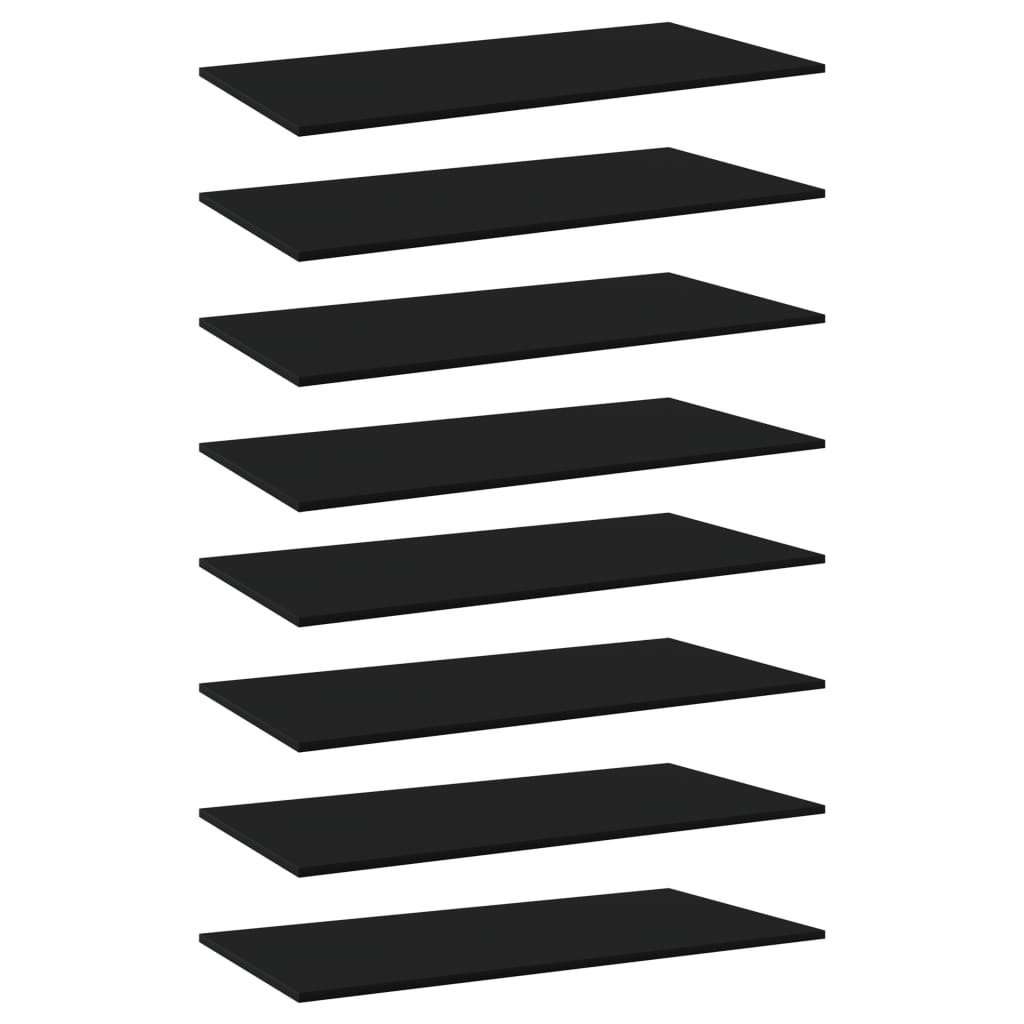 vidaXL Knygų lentynos plokštės, 8vnt., juodos, 80x30x1,5cm, MDP